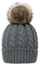 Women's Winter Soft Knit Beanie Hat with Faux Fur Pom Pom