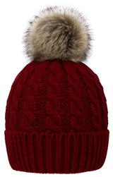 Women's Winter Soft Knit Beanie Hat with Faux Fur Pom Pom