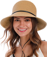 Women's Wide Brim Straw Sun Hat with Lanyard