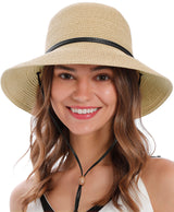 Women's Wide Brim Straw Sun Hat with Lanyard
