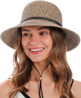 Women's Wide Brim Straw Sun Hat with Lanyard