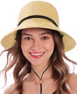 Women's Wide Brim Straw Sun Hat with Lanyard