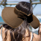 Women Roll Up Foldable Wide Brim Sun Visor Straw Hat