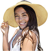 Women Roll Up Foldable Wide Brim Sun Visor Straw Hat